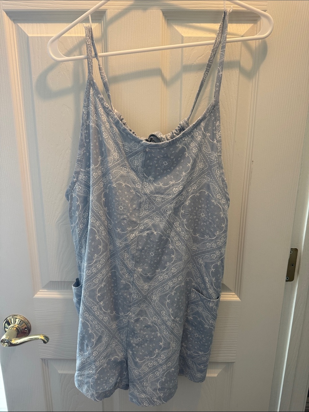 Light Blue Paisley Romper with Pockets
